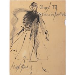 Olivia de Havilland “Emily Livingston” costume sketch by Edith Head for Airport 77.