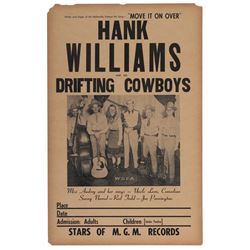 Hank Williams and his Drifting Cowboys concert poster.