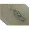 Antique Style Filigree Pendant w Genuine EMERALD Sterling Silver (41690)