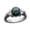 Image 1 : 14k Gold Ring BLACK PEARL w DIAMONDS (61910)