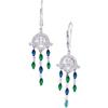 Image 1 : 14k White Gold Earrings SAPPHIRES EMERALDS DIAMONDS (60680)