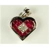 Image 1 : 14K WHITE GOLD HEART PENDANT RUBYS w DIAMONDS (60040)