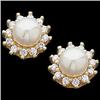 Image 1 : 14k Gold Earrings PEARL w DIAMONDS (60751)