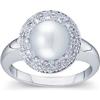 Image 1 : 14k White Gold Ring PEARL w  DIAMONDS Around (60785)