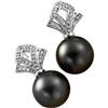Image 1 : 14K Earrings Tahitian BLACK PEARL w DIAMONDS (61907)