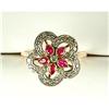 Image 1 : 14K RING RUBYS DIAMONDS FLOWER SHAPE (62219)