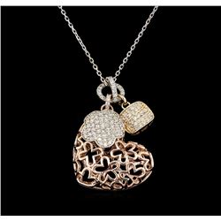 1.08 ctw Diamond Pendant With Chain - 14KT Tri Color Gold