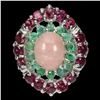 Image 1 : Natural Pink Opal 10x8 MM Emerald, Rhodolite Ring