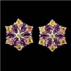 Natural  Rhodolite Garnet & Sapphire Earrings