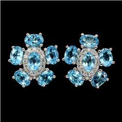 Natural  Swiss Blue Topaz 6x4mm Earrings