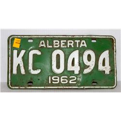 VINTAGE ALBERTA 1962 LICENSE PLATE- GREEN