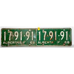 LOT OF 2 VINTAGE ALBERTA F 1968 LICENSE PLATES-