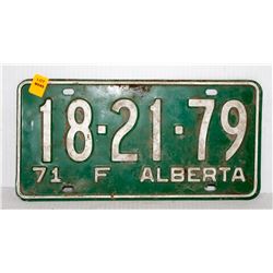 VINTAGE ALBERTA F 1971 LICENSE PLATE- GREEN