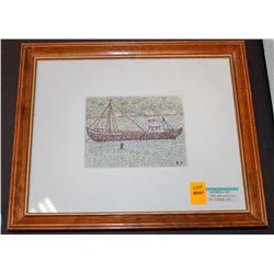 FELT PEN POINT FILLED "CARIBBEAN PORT" FRAMED ART
