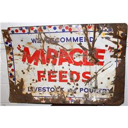 ANTIQUE "MIRACLE FEEDS" PORCELAIN ON METAL SIGN