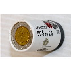 1918-2018 $50 ROLL OF $2 ARMISTICE COINS