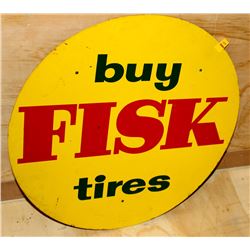 "BUY FISK TIRES" VINTAGE ROUND PORCELAIN ON METAL SIGN