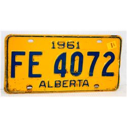 VINTAGE ALBERTA 1961 LICENSE PLATE- YELLOW