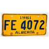 Image 1 : VINTAGE ALBERTA 1961 LICENSE PLATE- YELLOW