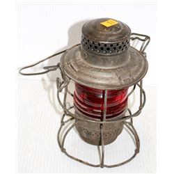 VINTAGE C.N.R. CONDUCTORS LANTERN W/ AMBER RED