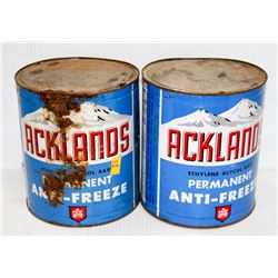 LOT OF 2 COLLECTIBLE ACKLANDS ANTIFREEZE TIN CANS