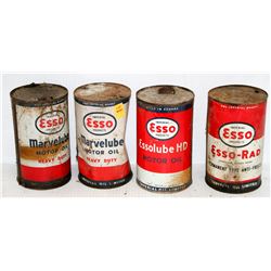 LOT OF 4 COLLECTIBLE ESSO CANS; MOTOR OIL, ANTI