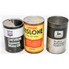 Image 1 : LOT OF 3 ASSORTED COLLECTIBLE MOTOR OIL  TIN CANS;
