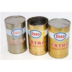 LOT OF 3 ESSO EXTRA MOTOR OIL COLLECTIBLE TIN CANS