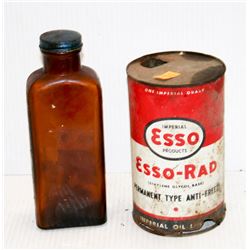 LOT OF 2 COLLECTIBLE TINS & BOTTLES; ESSO RAD &