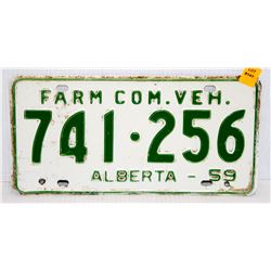 VINTAGE ALBERTA FARM VEHICLE 1959 LICENSE PLATE-