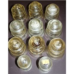 LOT OF 11 CLEAR GLASS INSULATORS