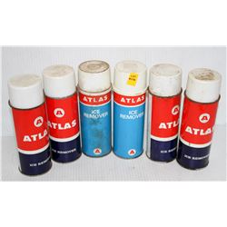 LOT OF 6 SPRAY CANS OF VINTAGE ATLAS ICE REMOVER