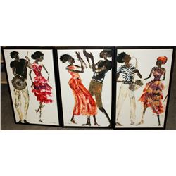 3PC ABSTRACT OIL ON CANVAS PORTRAITS OF MUSICIANS &