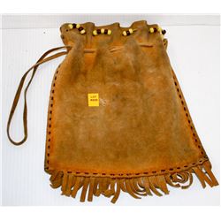 INDIGENOUS TAN LEATHER HIDE/ BEADED SACHET BAG