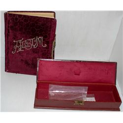 ANTIQUE PURPLE VELVET PHOTO ALBUM & STORAGE BOX