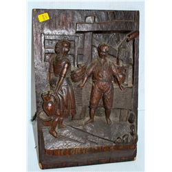 1500'S HAND CARVED WOODEN  "A KISS FIRST" RELIEF