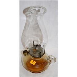 ANTIQUE MEDIUM CLEAR GLASS OIL FINGER LAMP  W/ OIL
