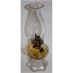 ANTIQUE MEDIUM CLEAR GLASS W/ ORNATE BOTTOM OIL