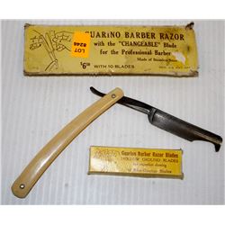 ANTIQUE GUARINO BARBER FLAT BLADE RAZOR W/ BLADES