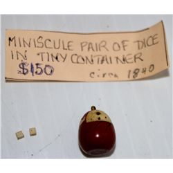 CIRCA 1840 MINISCULE PAIR OF DICE IN TINY CASE