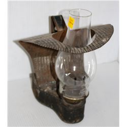 ANTIQUE PORTABLE OIL LAMP W/ TIN SHIELD