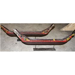 SET OF ASIAN INSPIRED HAND CARVED WOODEN ORNAMENTS