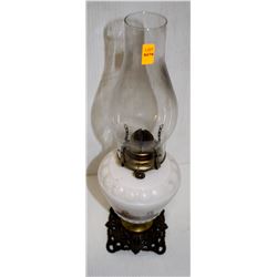 ANTIQUE MILK GLASS/ NATURE SCENE BASE OIL LAMP