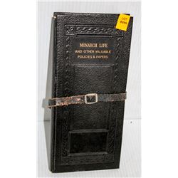 ANTIQUE MONARCH LIFE POLICIES & PAPERS BOOKLET
