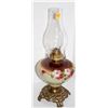 Image 1 : HAND PAINTED ANTIQUE OIL LAMP- FLORAL BASE