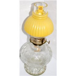 ANTIQUE OIL LAMP W/ YELLOW GLASS SHADE