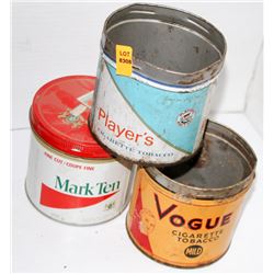 LOT OF 3 COLLECTIBLE TOBACCO TINS; PLAYERS/