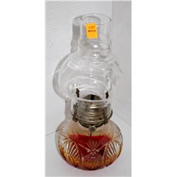 ANTIQUE OIL LAMP W/ EMBELLISHED GLASS BASE