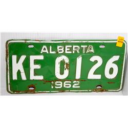 VINTAGE 1962 ALBERTA LICENSE PLATE- GREEN