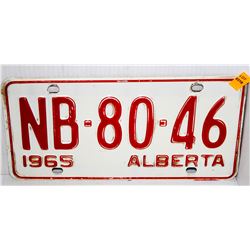 VINTAGE 1965 ALBERTA LICENSE PLATE- WHITE/ RED